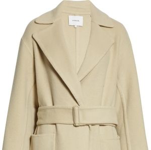 NWT Vince Patch Pocket Belted Wool Blend Coat in Sepia